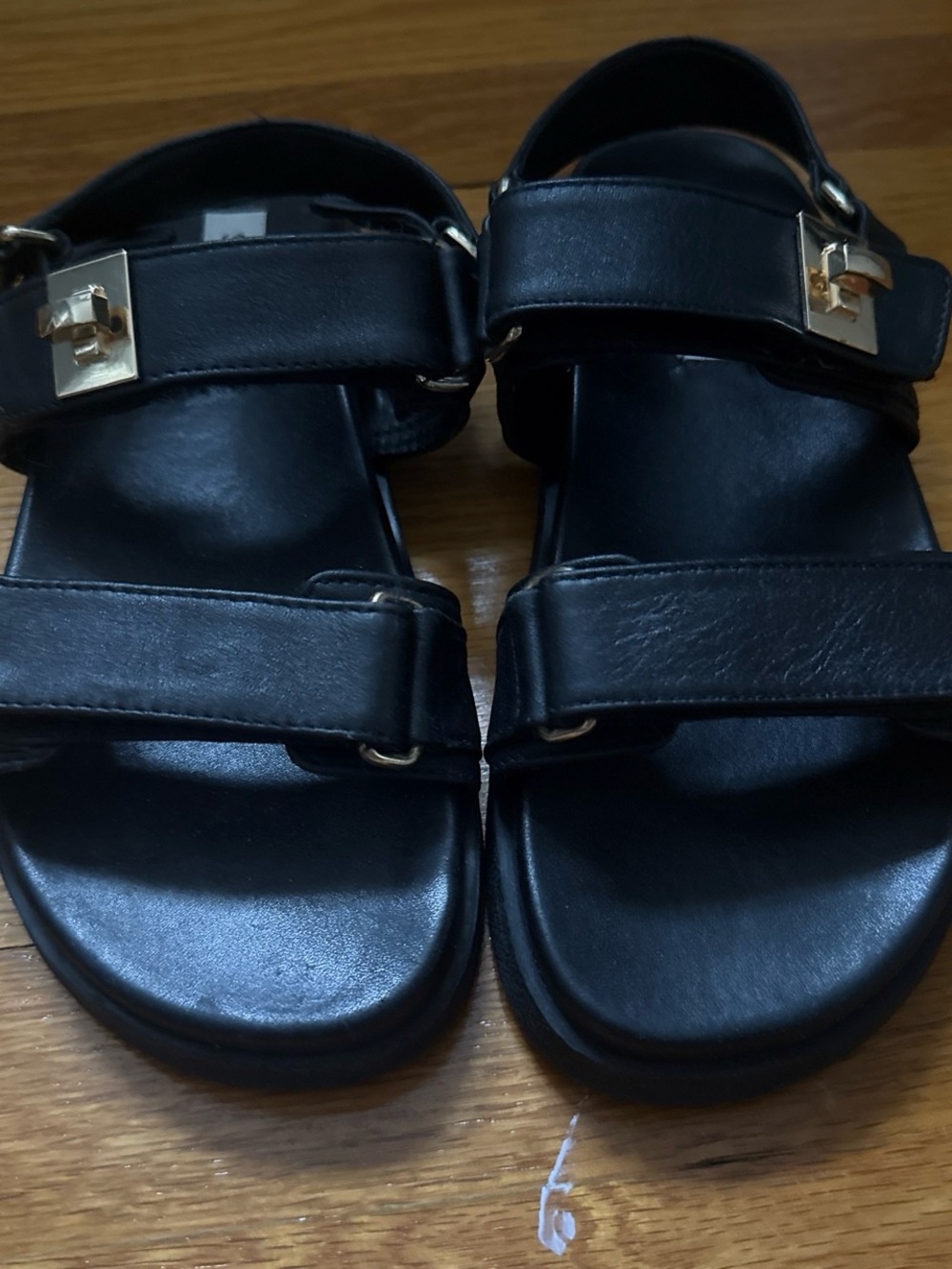 Steve Madden Leather Strap Sandals with Gold Hardware